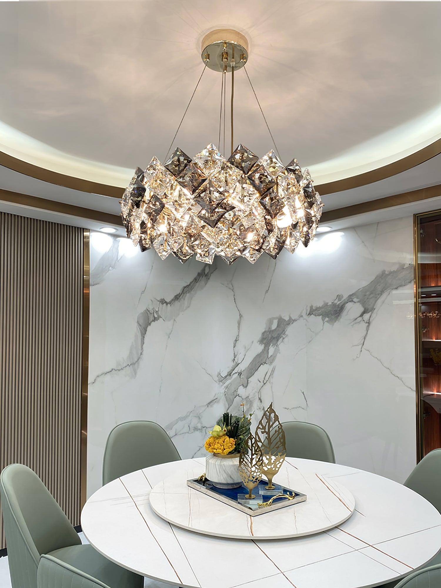 Modern LED Round Crystal Chandelier Scale Ceiling Light for Elegant Living Room