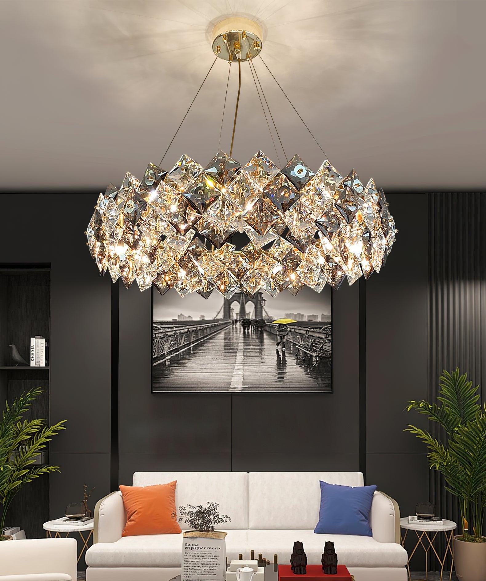 Modern LED Round Crystal Chandelier Scale Ceiling Light for Elegant Living Room
