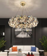 Modern LED Round Crystal Chandelier Scale Ceiling Light for Elegant Living Room