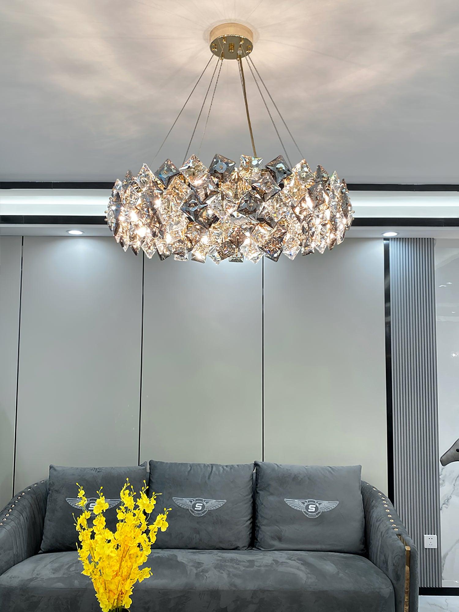 Modern LED Round Crystal Chandelier Scale Ceiling Light for Elegant Living Room