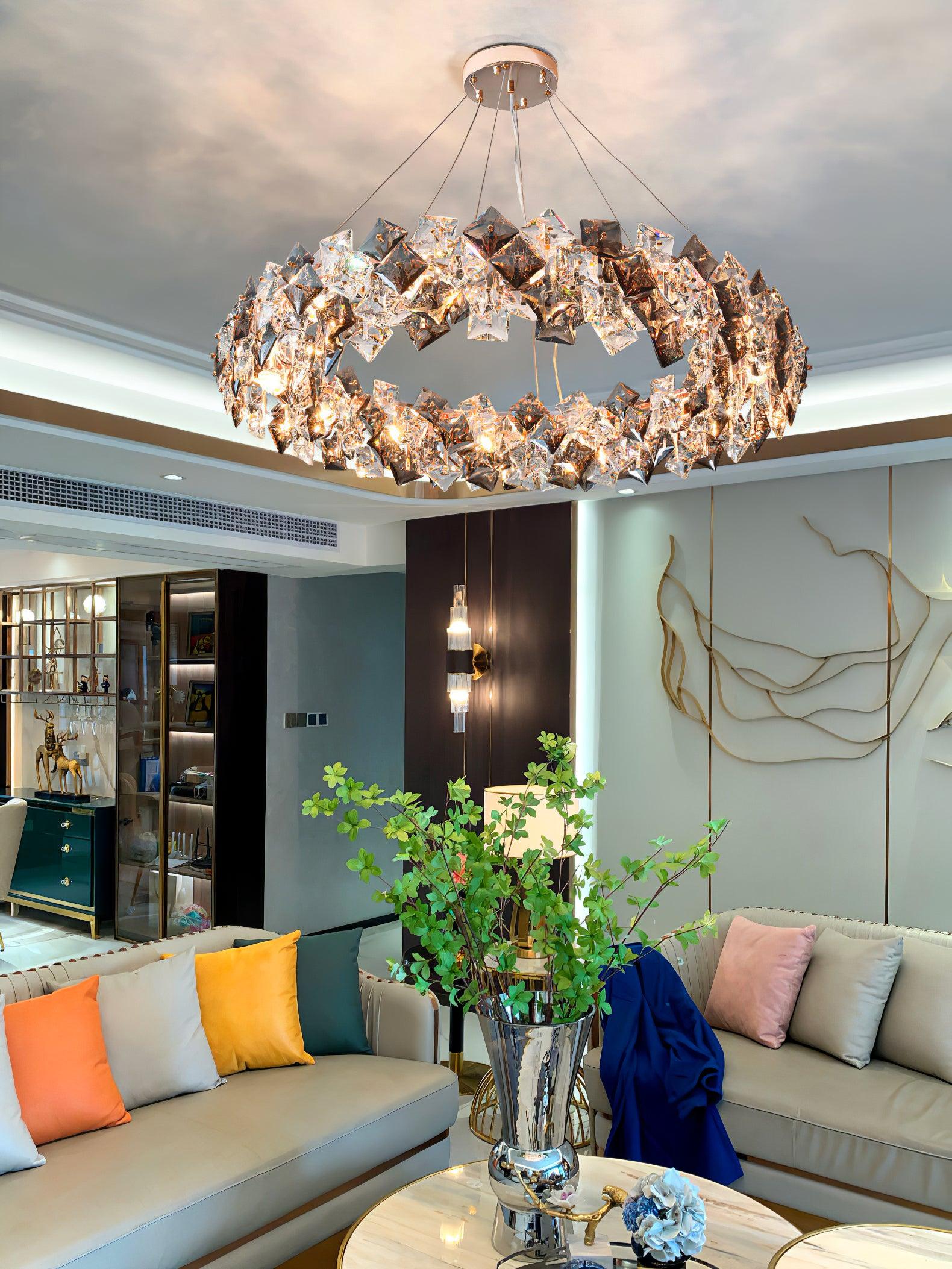Modern LED Round Crystal Chandelier Scale Ceiling Light for Elegant Living Room