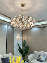 Modern LED Round Crystal Chandelier Scale Ceiling Light for Elegant Living Room
