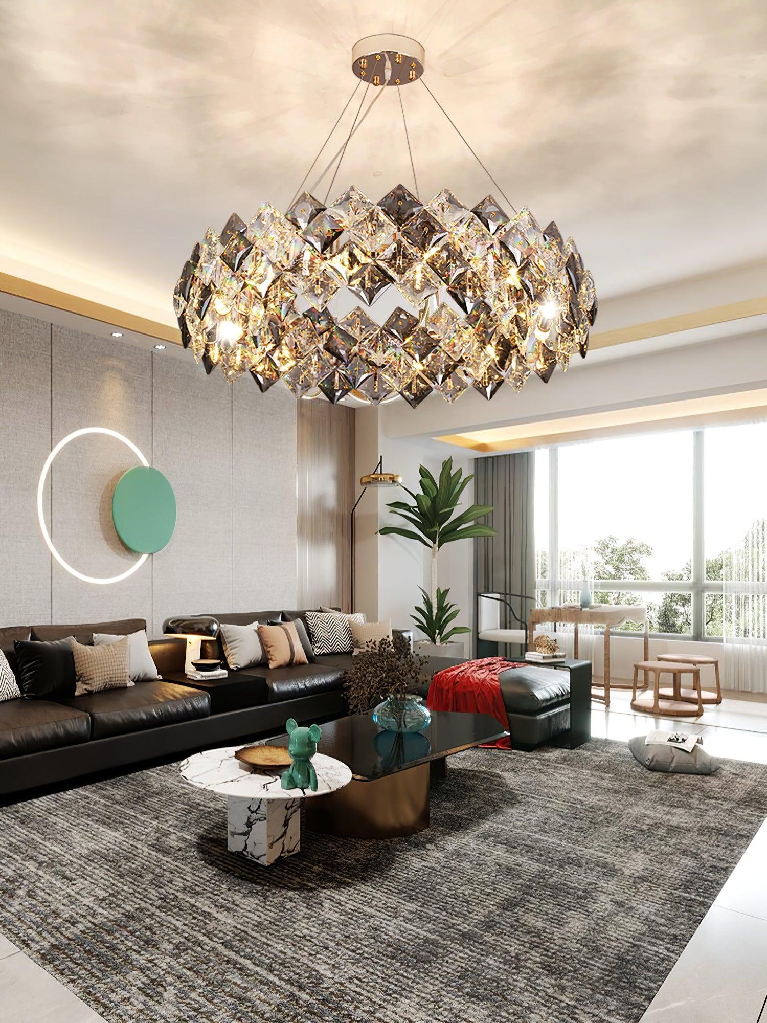 Modern LED Round Crystal Chandelier Scale Ceiling Light for Elegant Living Room