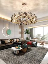 Modern LED Round Crystal Chandelier Scale Ceiling Light for Elegant Living Room