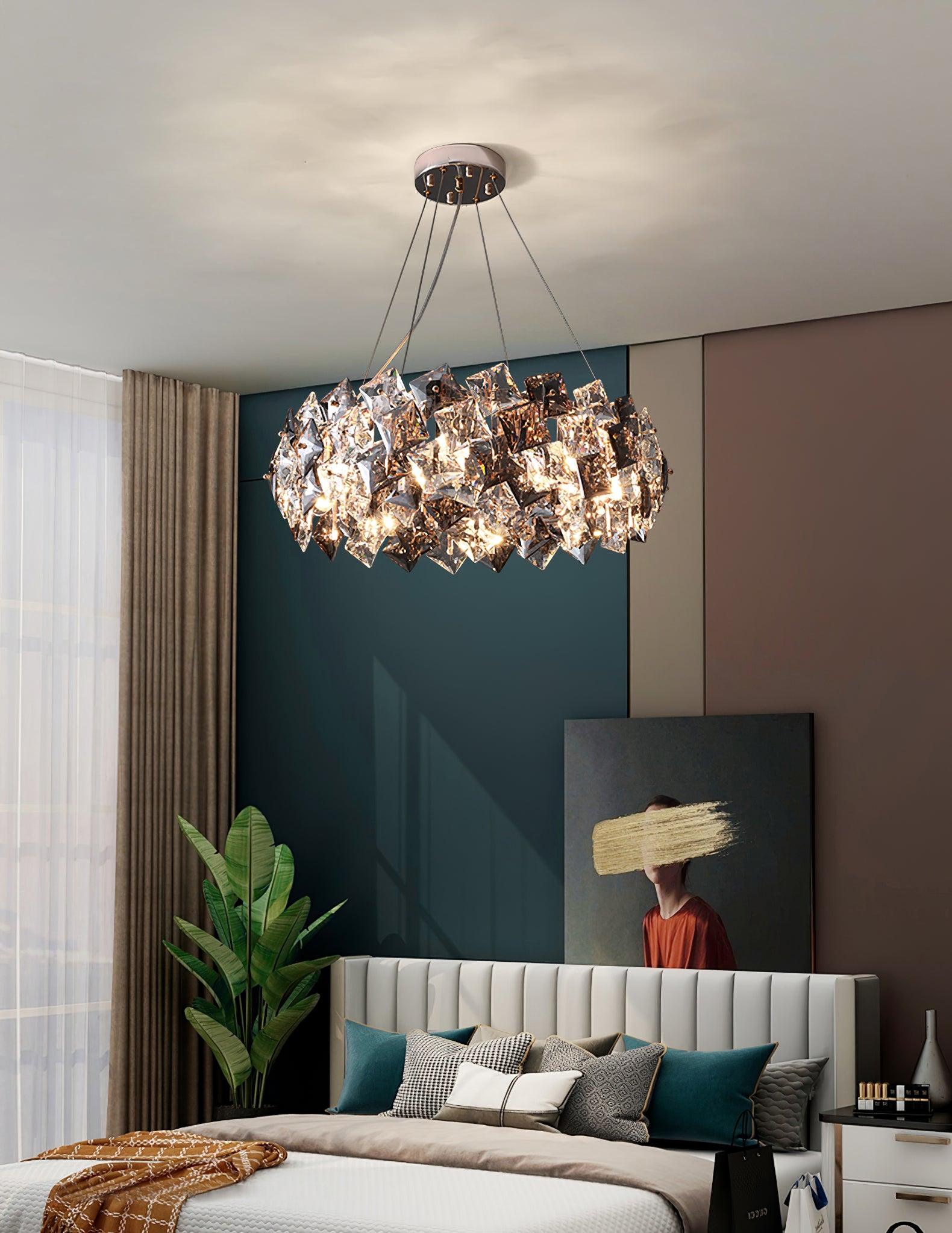 Modern LED Round Crystal Chandelier Scale Ceiling Light for Elegant Living Room