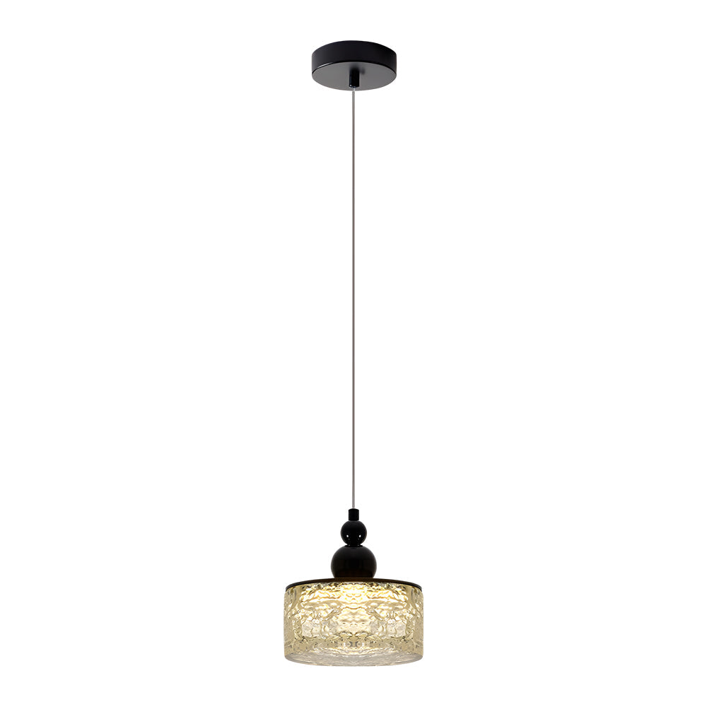 Modern LED Round Pendant Light with Ice Texture Acrylic Shade and 3 Color Dimming