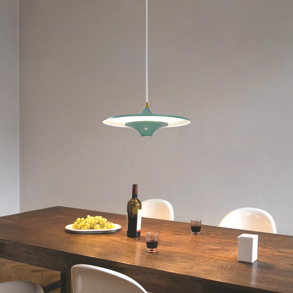 Modern LED Round UFO Pendant Light 13.8 Inch Metal Spaceship Hanging Lamp for Dining Room and Bar