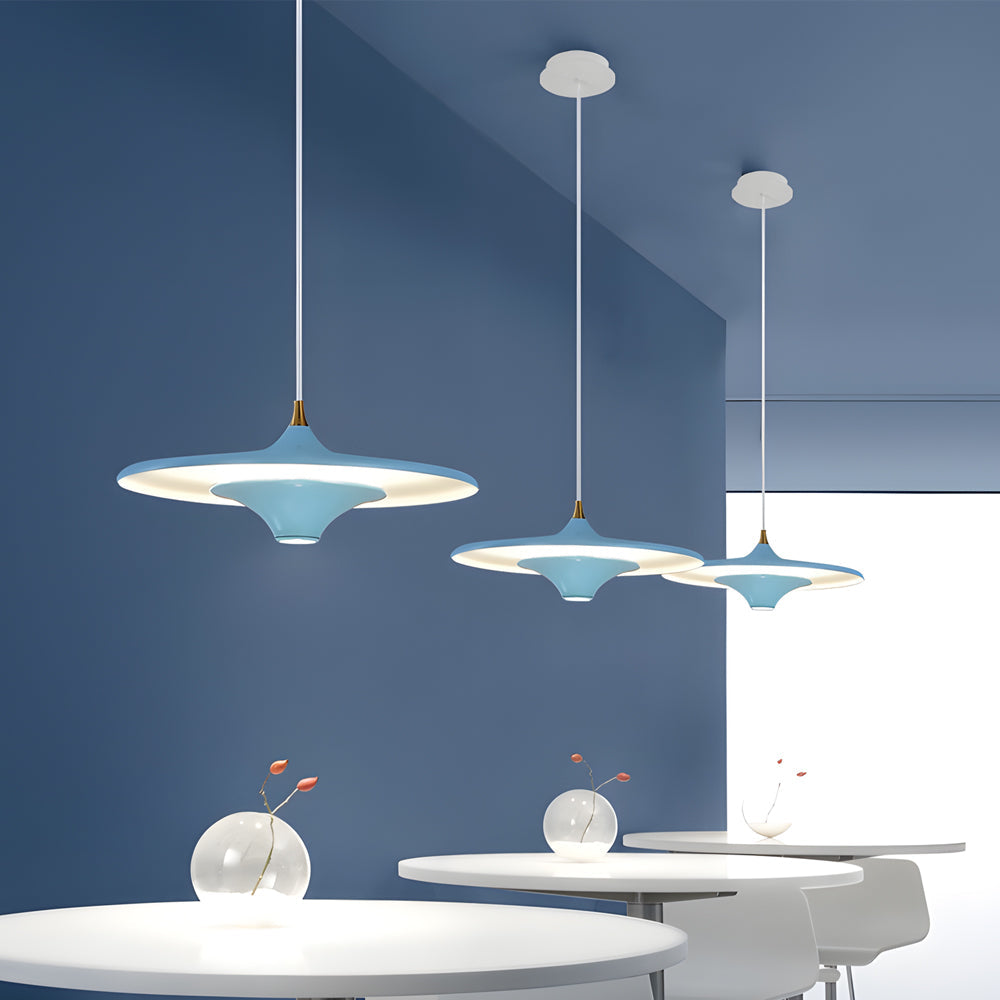 Modern LED Round UFO Pendant Light 13.8 Inch Metal Spaceship Hanging Lamp for Dining Room and Bar