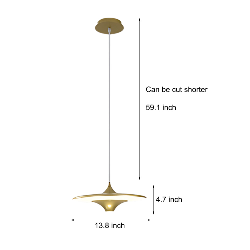 Modern LED Round UFO Pendant Light 13.8 Inch Metal Spaceship Hanging Lamp for Dining Room and Bar