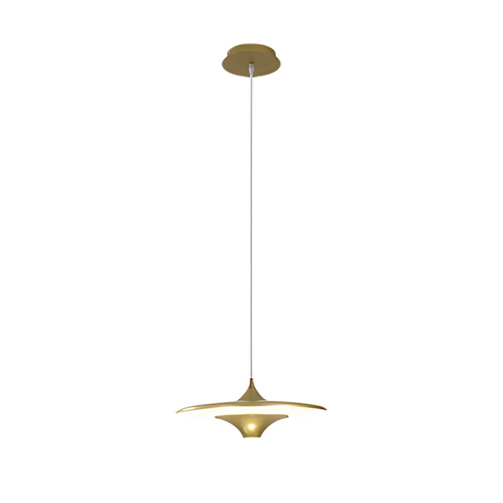 Modern LED Round UFO Pendant Light 13.8 Inch Metal Spaceship Hanging Lamp for Dining Room and Bar