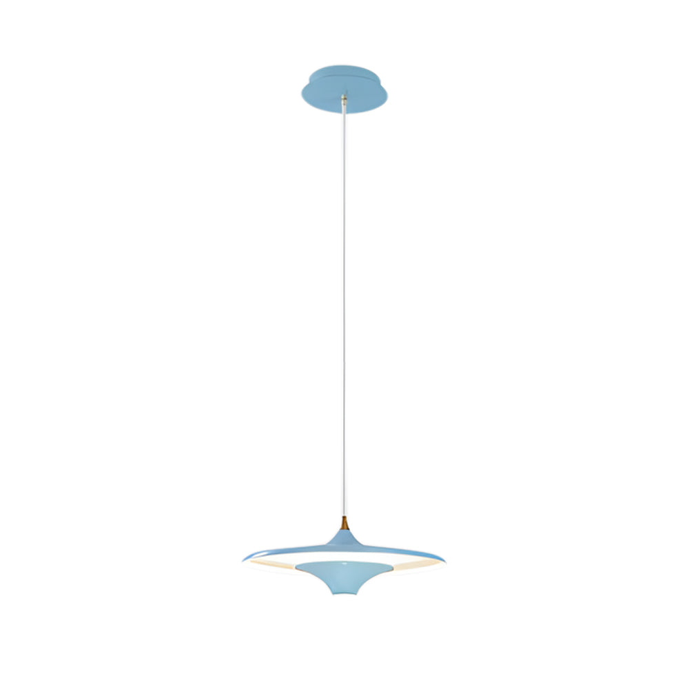 Modern LED Round UFO Pendant Light 13.8 Inch Metal Spaceship Hanging Lamp for Dining Room and Bar