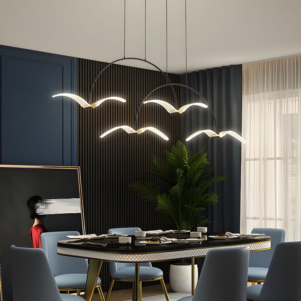 Modern LED Seagull Linear Chandelier Acrylic Pendant Lighting for Dining Room Kitchen Island