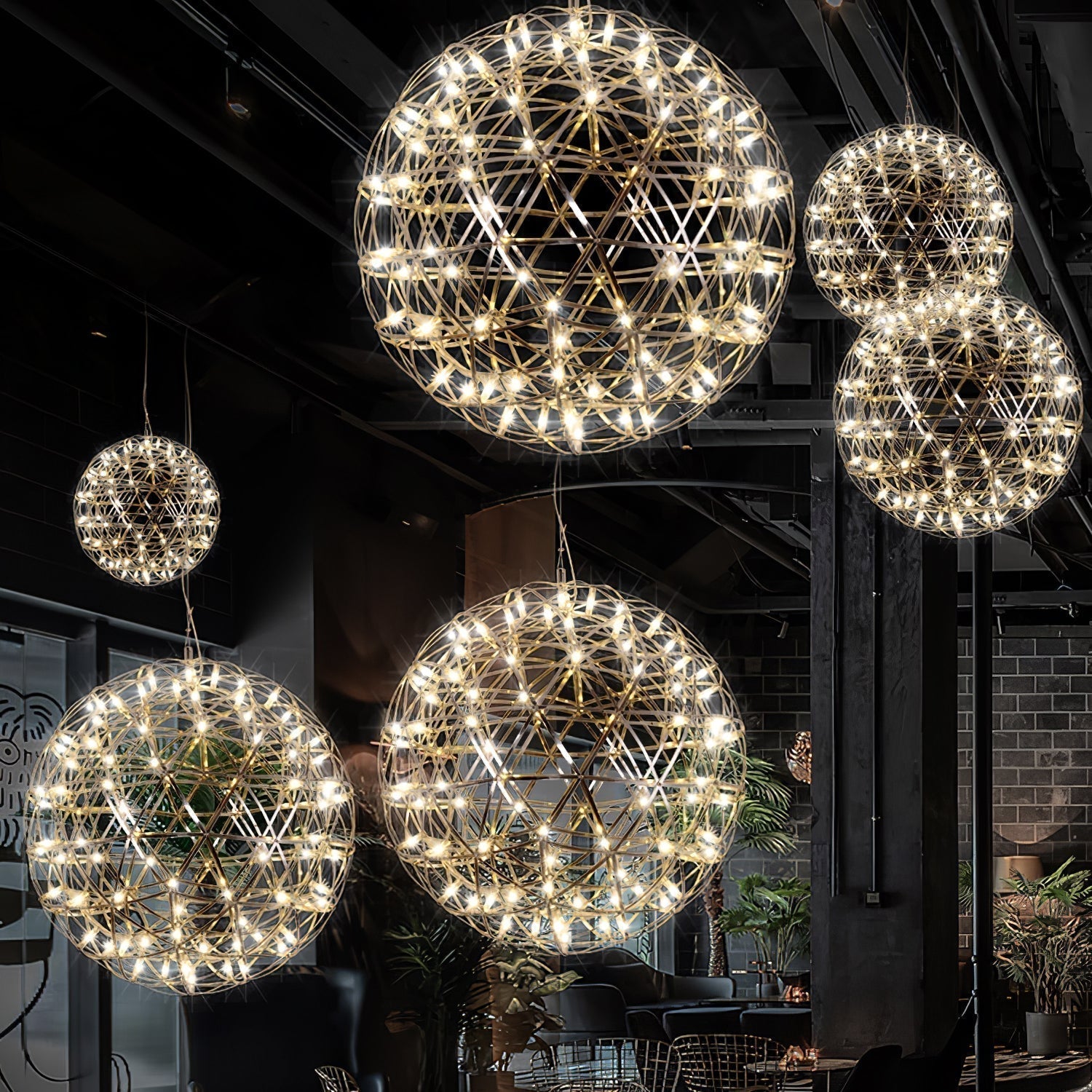 Modern LED Spark Ball Pendant Light Starry Night Fireworks Stainless Steel Chandelier