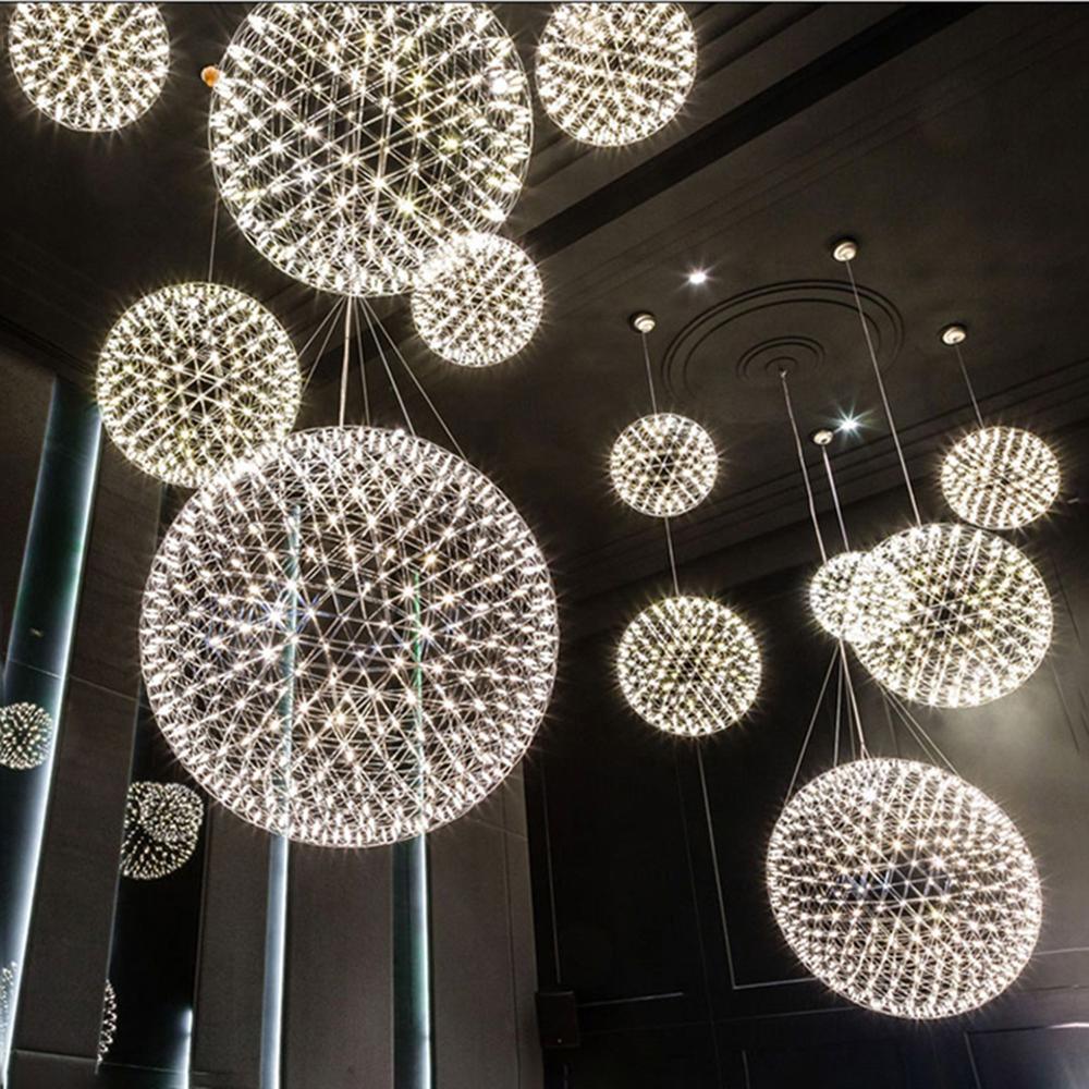 Modern LED Spark Ball Pendant Light Starry Night Fireworks Stainless Steel Chandelier