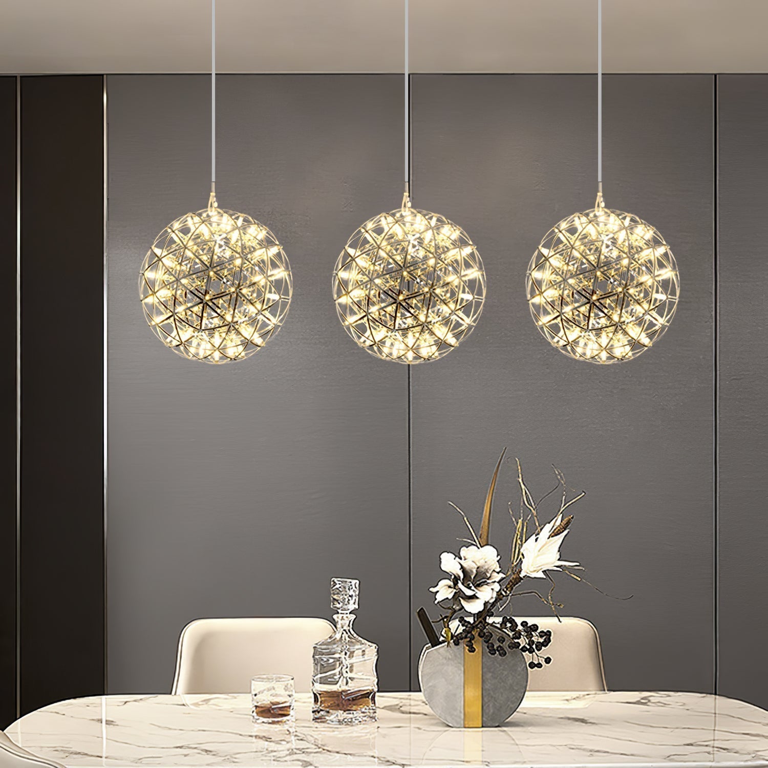 Modern LED Spark Ball Pendant Light Starry Night Fireworks Stainless Steel Chandelier