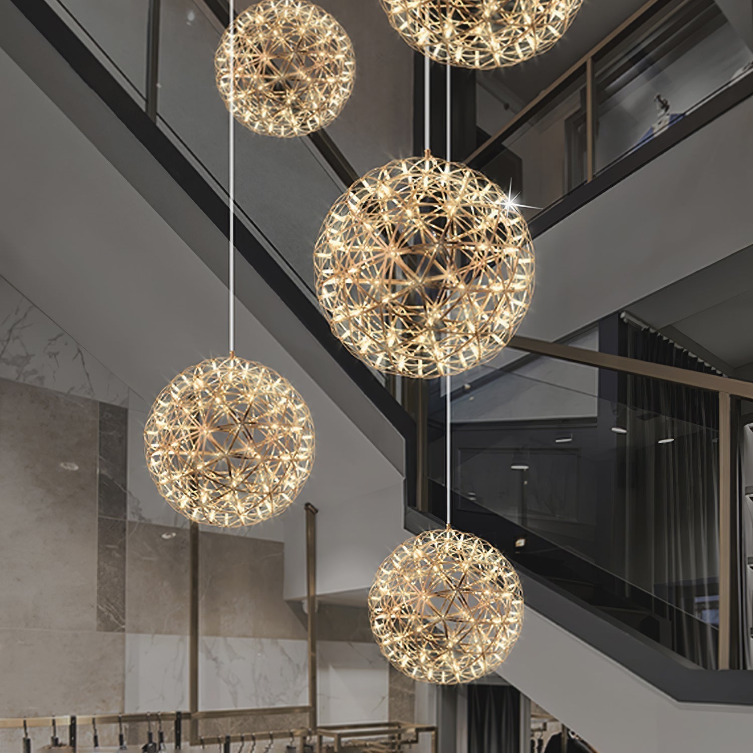 Modern LED Spark Ball Pendant Light Starry Night Fireworks Stainless Steel Chandelier