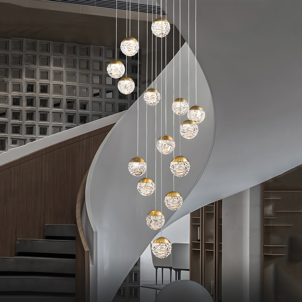 Modern LED Spiral Staircase Chandelier with Pineapple Glass Globes Multi Light Pendant for High Ceilings