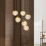 Modern LED Spiral Staircase Chandelier with Pineapple Glass Globes Multi Light Pendant for High Ceilings