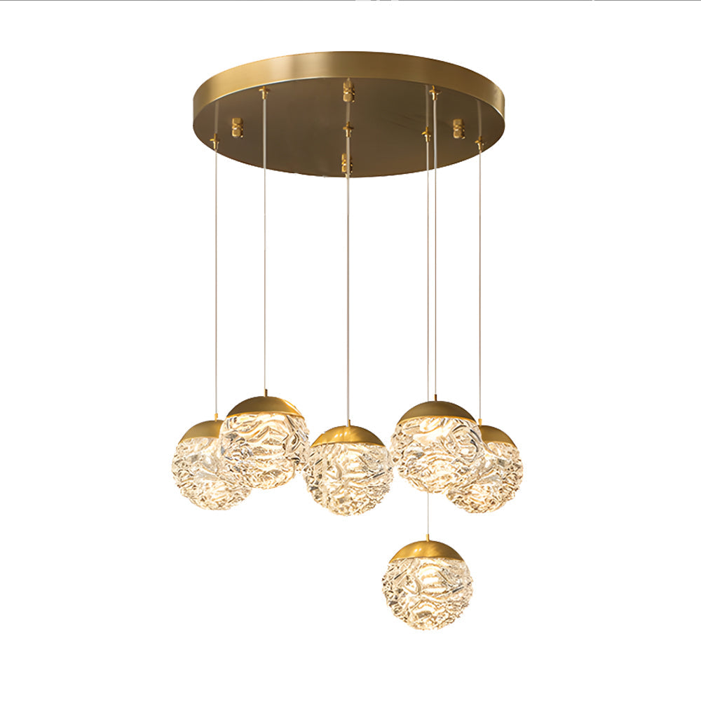 Modern LED Spiral Staircase Chandelier with Pineapple Glass Globes Multi Light Pendant for High Ceilings