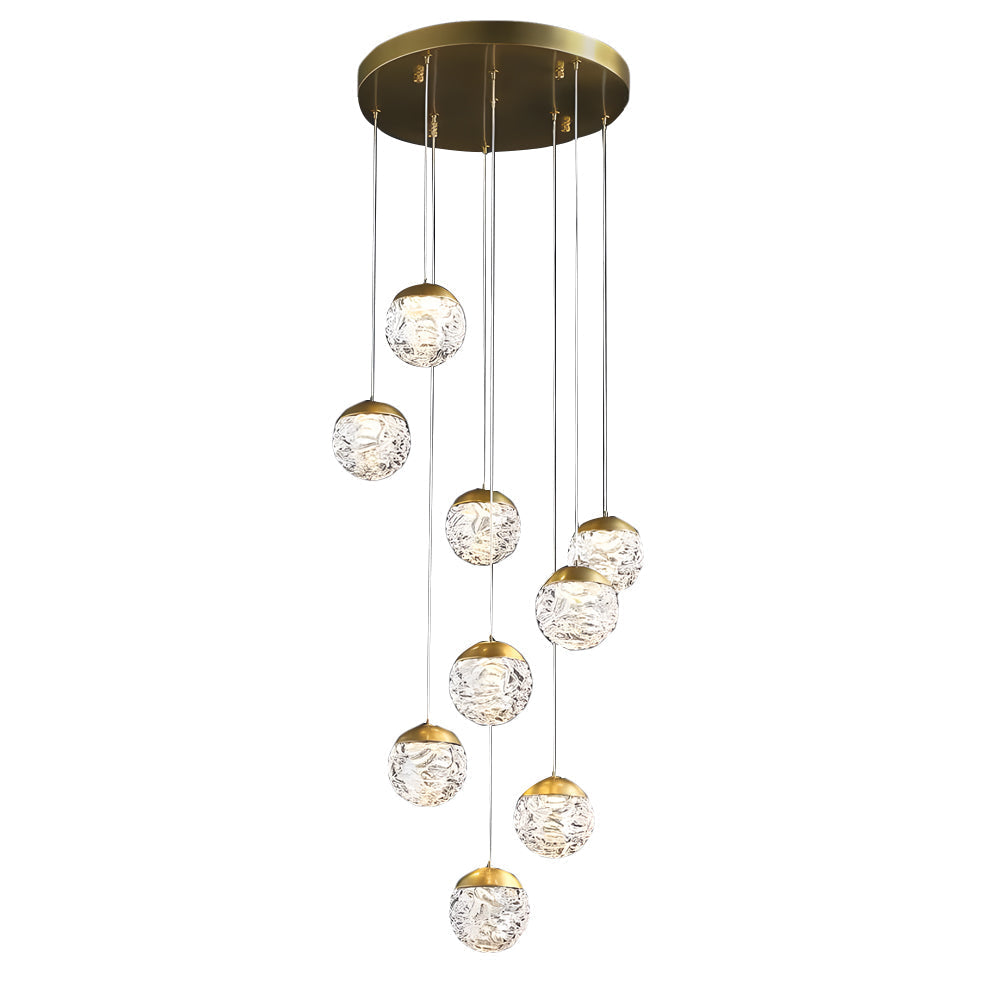 Modern LED Spiral Staircase Chandelier with Pineapple Glass Globes Multi Light Pendant for High Ceilings