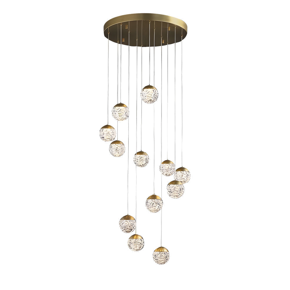 Modern LED Spiral Staircase Chandelier with Pineapple Glass Globes Multi Light Pendant for High Ceilings