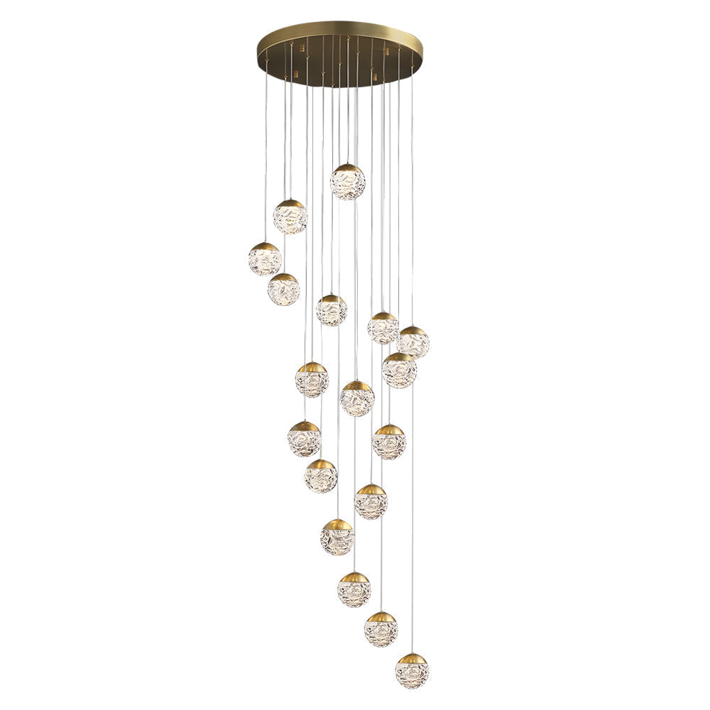 Modern LED Spiral Staircase Chandelier with Pineapple Glass Globes Multi Light Pendant for High Ceilings