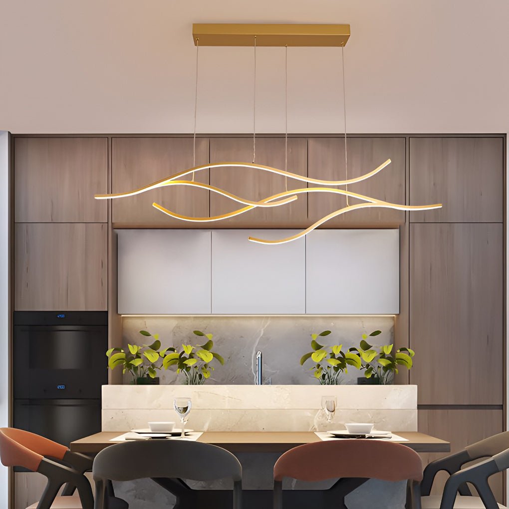 Modern LED Wave Pendant Light Linear Branch Island Chandelier for Kitchen and Dining