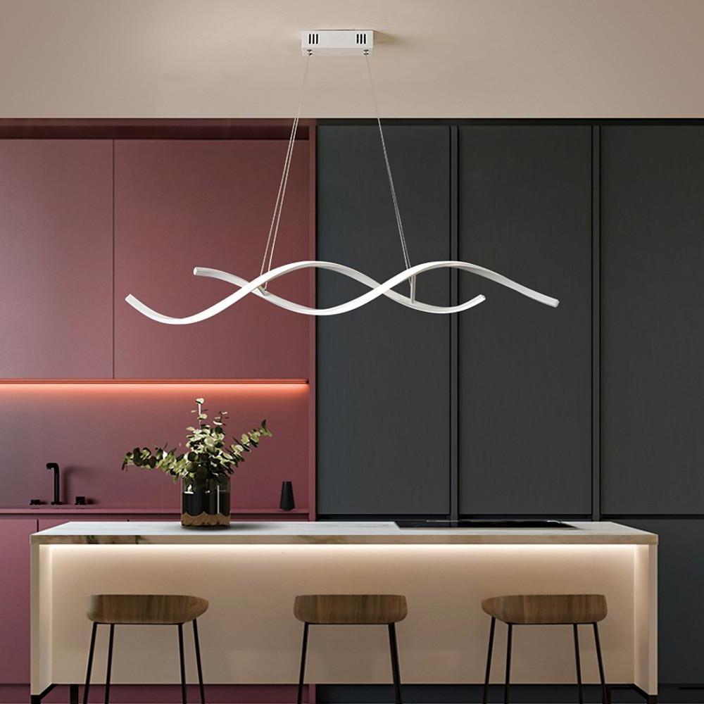 Modern LED Wave Pendant Light Minimalist Hanging Ceiling Fixture for Dining Room and Kitchen