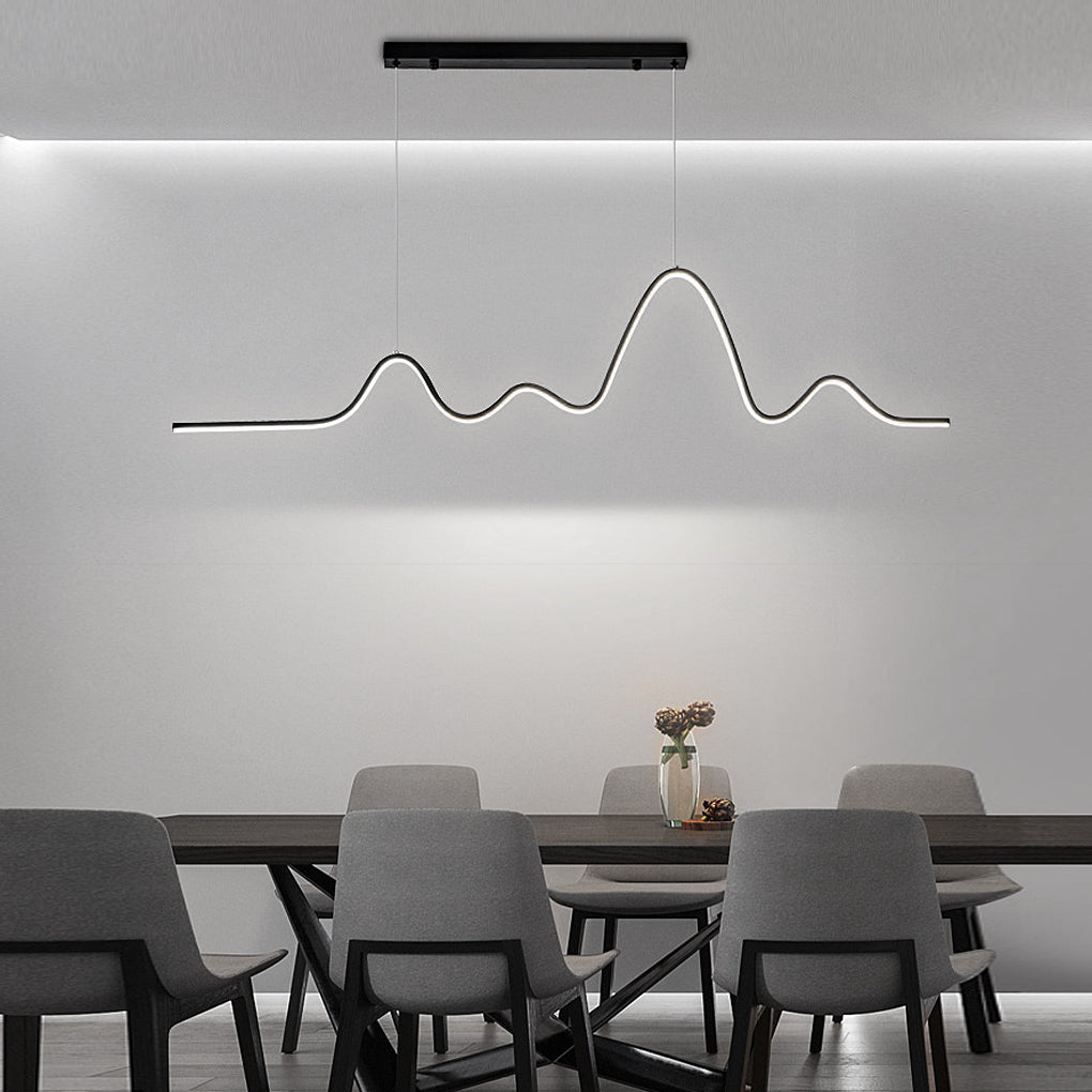 Modern LED Wave Pendant Light Nordic Linear Strip Chandelier for Dining Room Lighting