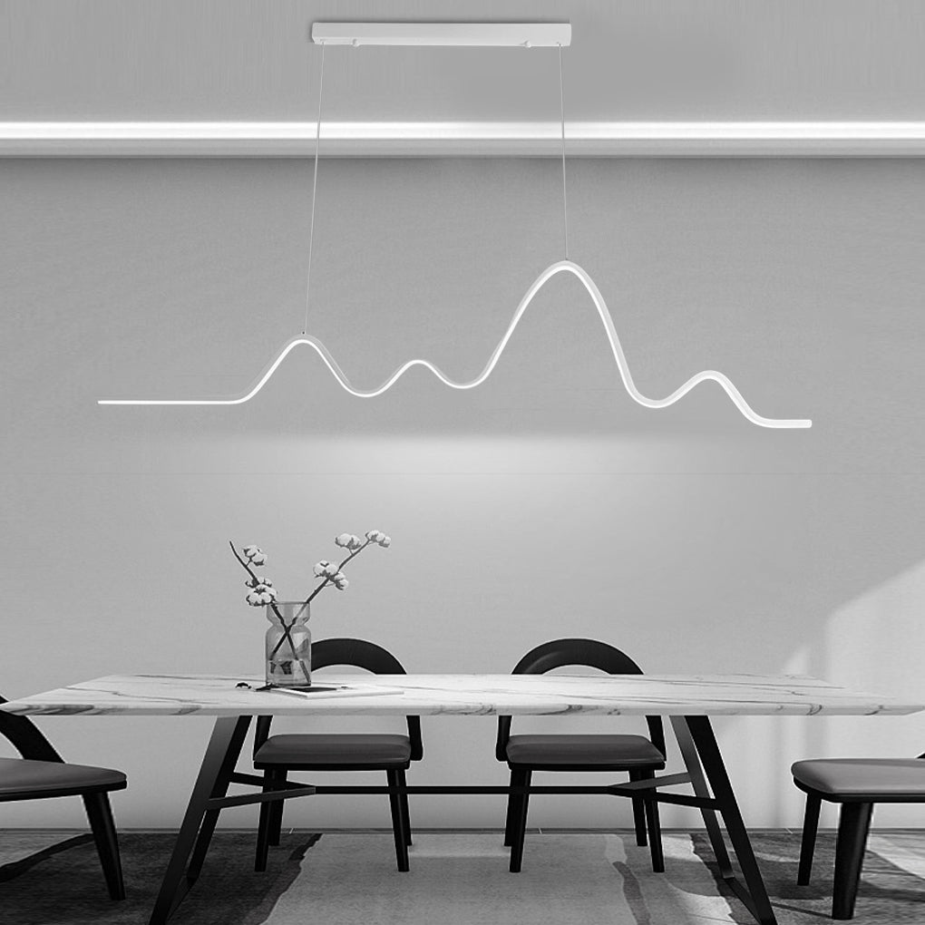 Modern LED Wave Pendant Light Nordic Linear Strip Chandelier for Dining Room Lighting
