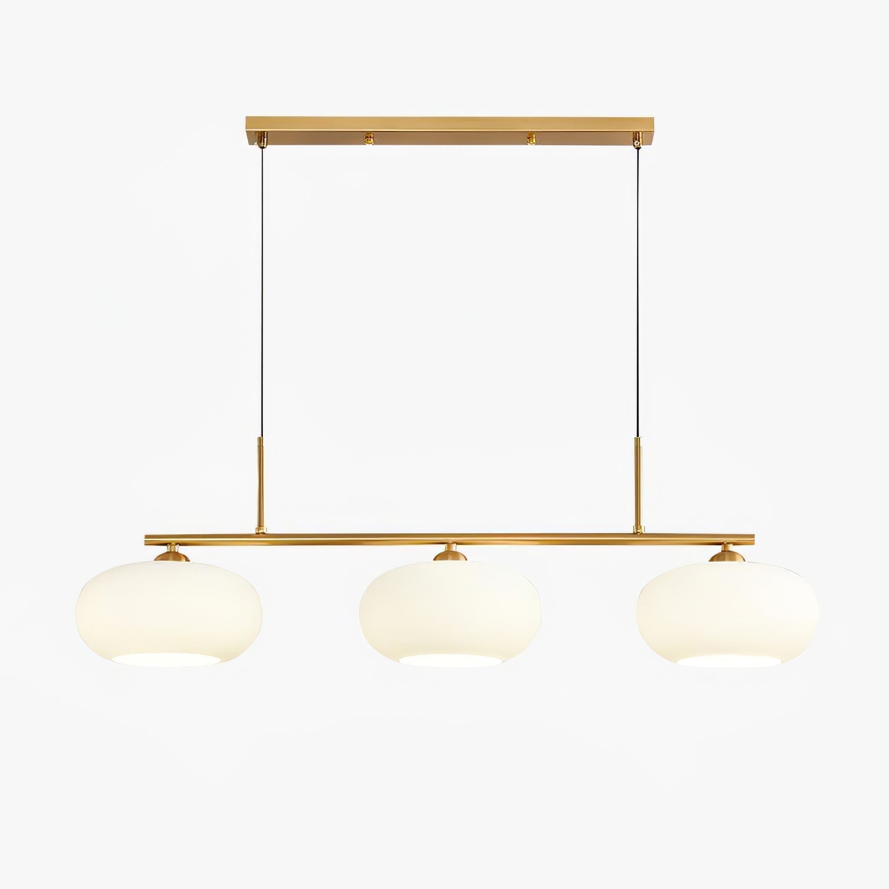 Modern Linear 3 Light Pendant with Globe Glass Shades and Adjustable Height