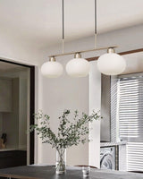 Modern Linear 3 Light Pendant with Globe Glass Shades and Adjustable Height