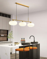 Modern Linear 3 Light Pendant with Globe Glass Shades and Adjustable Height
