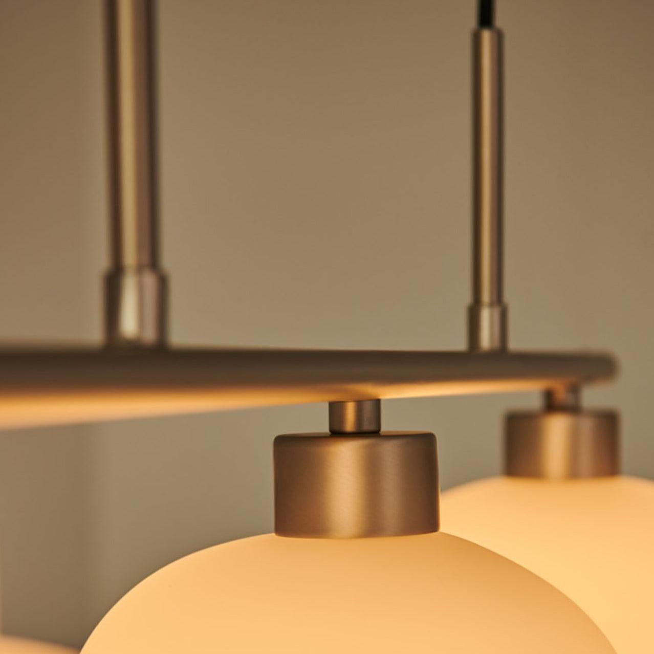 Modern Linear 3 Light Pendant with Globe Glass Shades and Adjustable Height