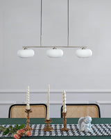 Modern Linear 3 Light Pendant with Globe Glass Shades and Adjustable Height