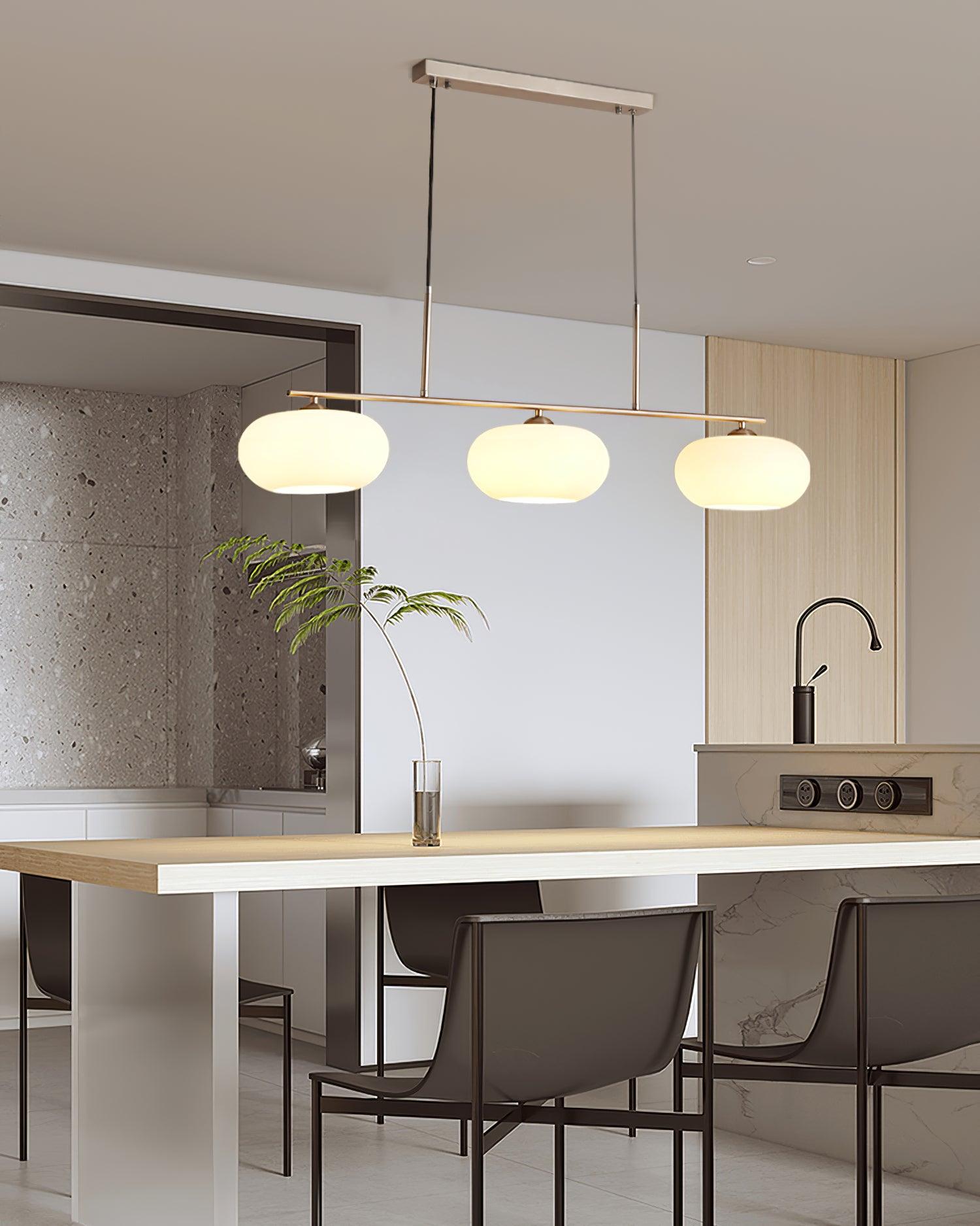 Modern Linear 3 Light Pendant with Globe Glass Shades and Adjustable Height