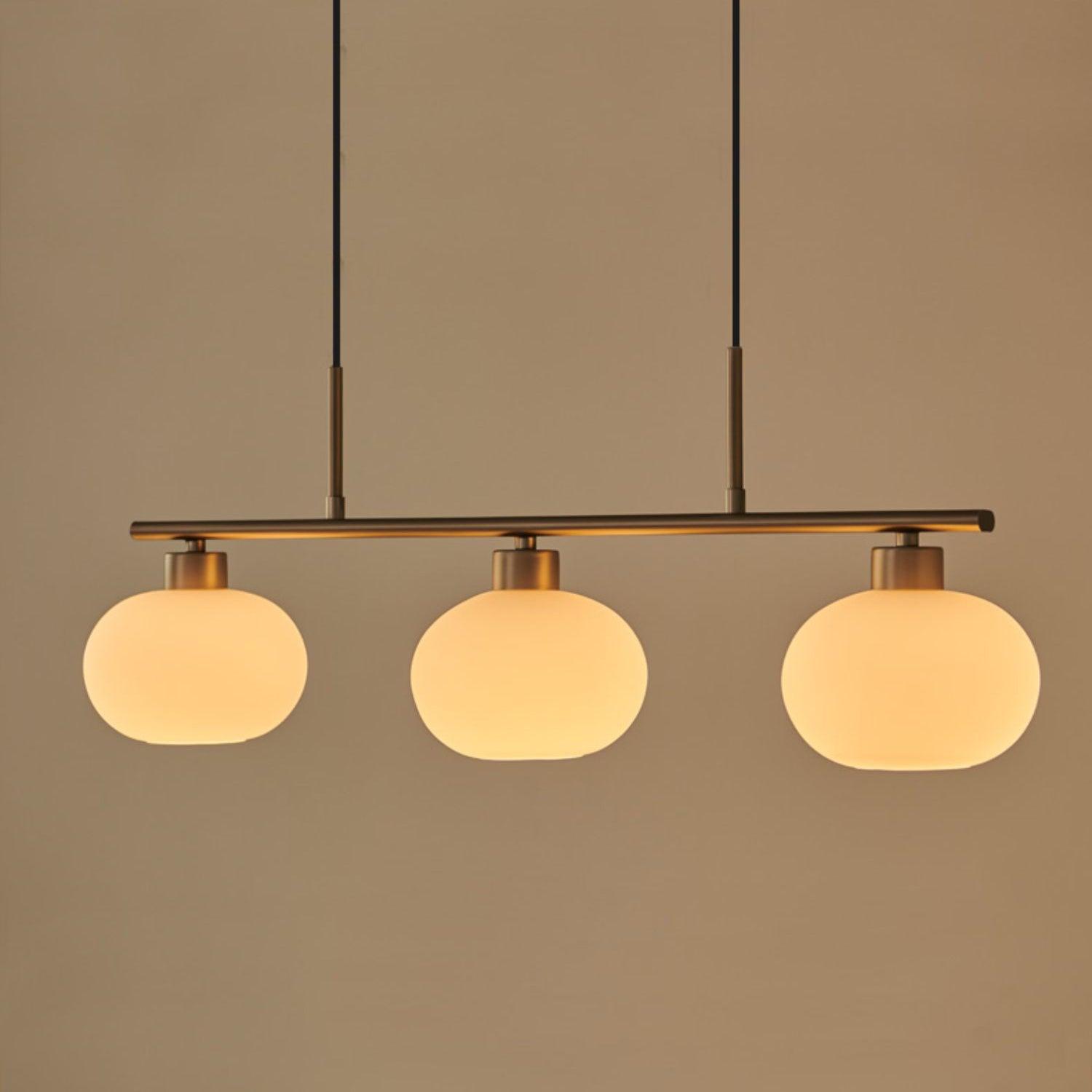 Modern Linear 3 Light Pendant with Globe Glass Shades and Adjustable Height
