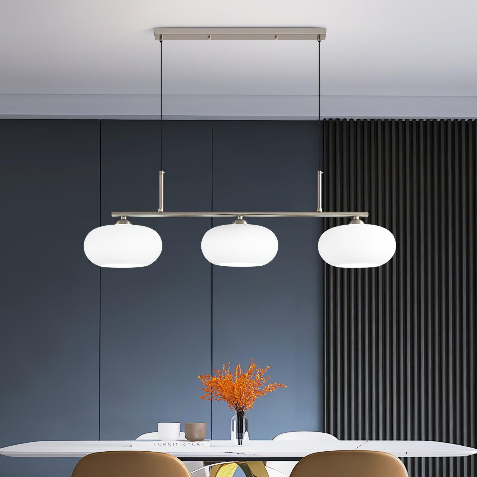 Modern Linear 3 Light Pendant with Globe Glass Shades and Adjustable Height