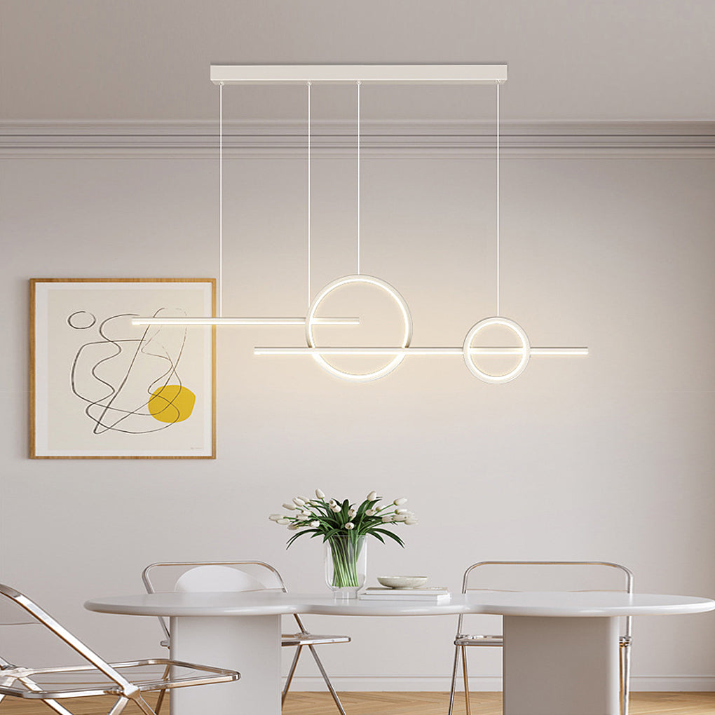 Modern Linear Circles LED Chandelier Stepless Dimmable Pendant Light for Dining Room