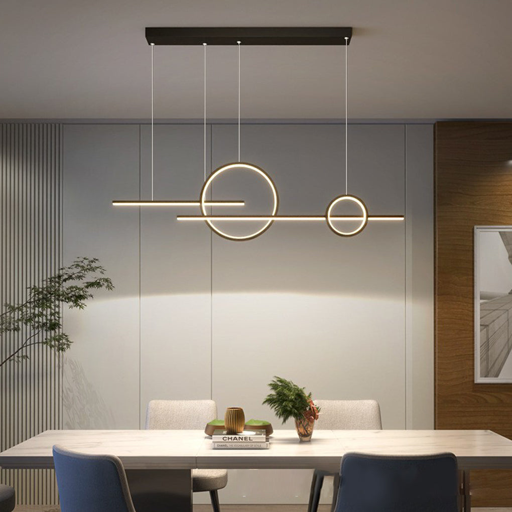 Modern Linear Circles LED Chandelier Stepless Dimmable Pendant Light for Dining Room