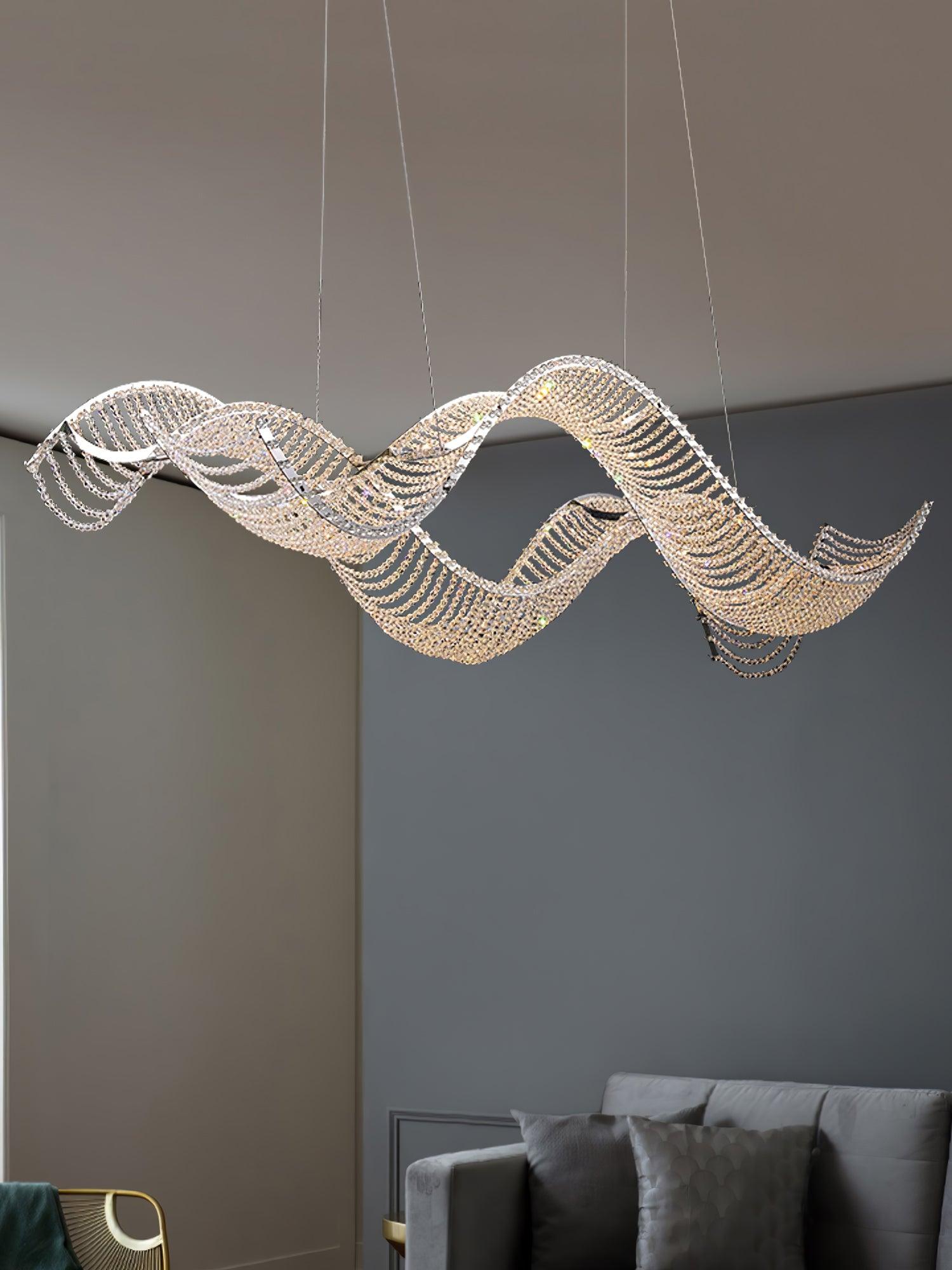 Modern Linear Crystal Chandelier Luxury LED Island Light for Dining Room