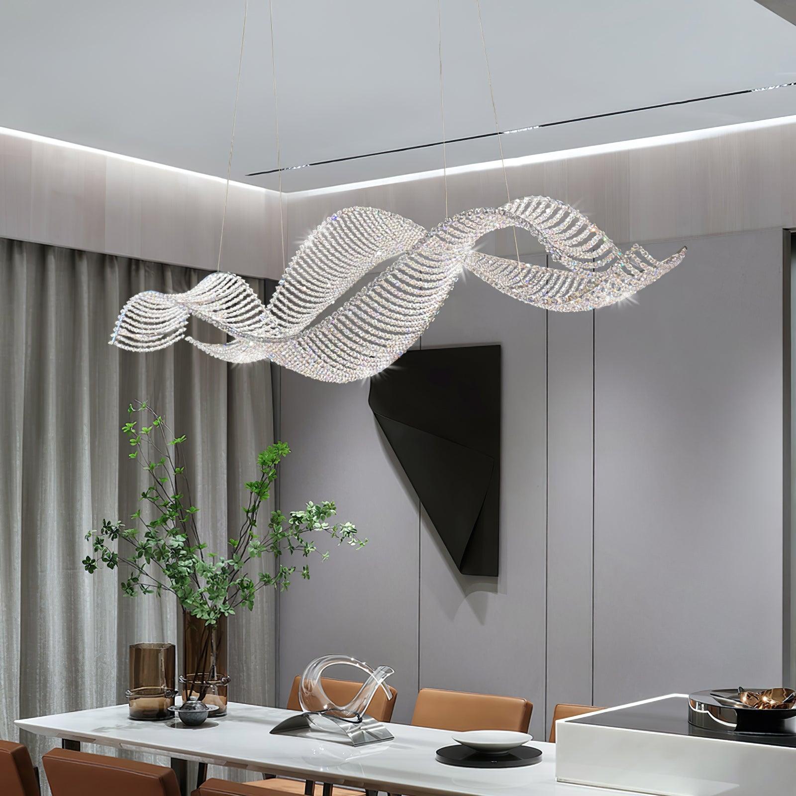 Modern Linear Crystal Chandelier Luxury LED Island Light for Dining Room