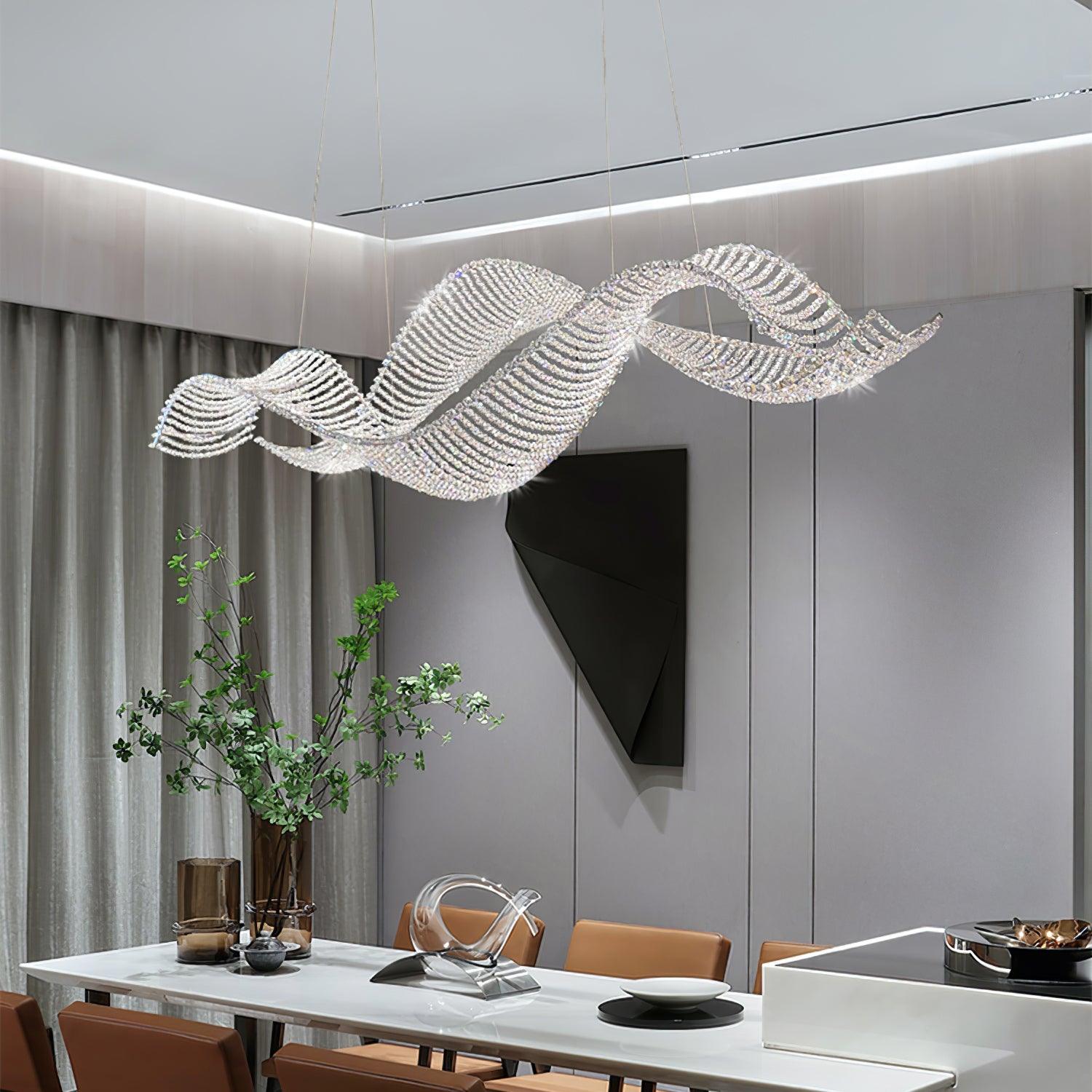 Modern Linear Crystal Chandelier Luxury LED Island Light for Dining Room