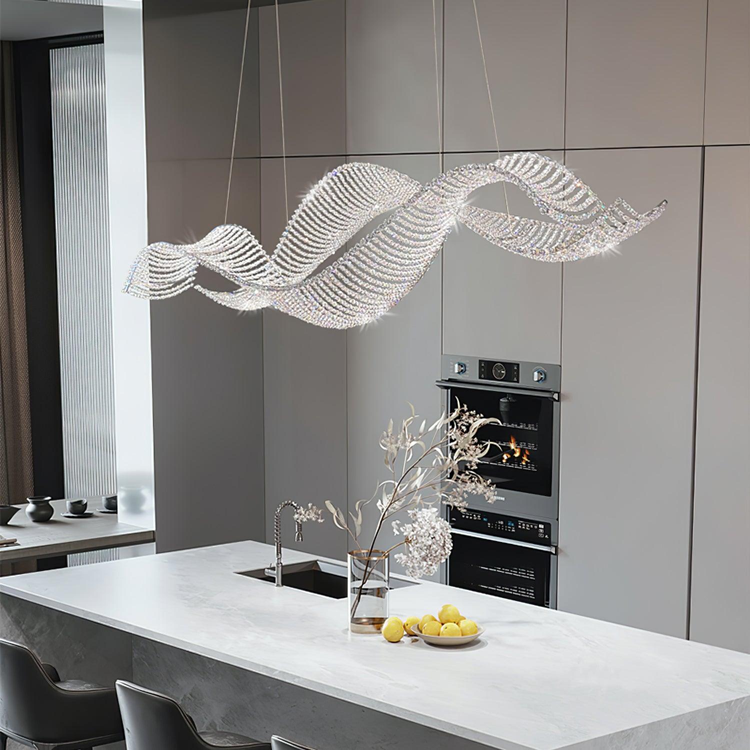 Modern Linear Crystal Chandelier Luxury LED Island Light for Dining Room