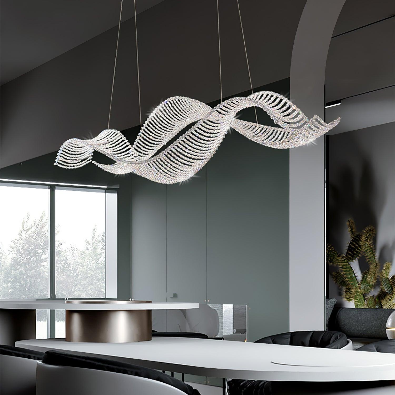 Modern Linear Crystal Chandelier Luxury LED Island Light for Dining Room
