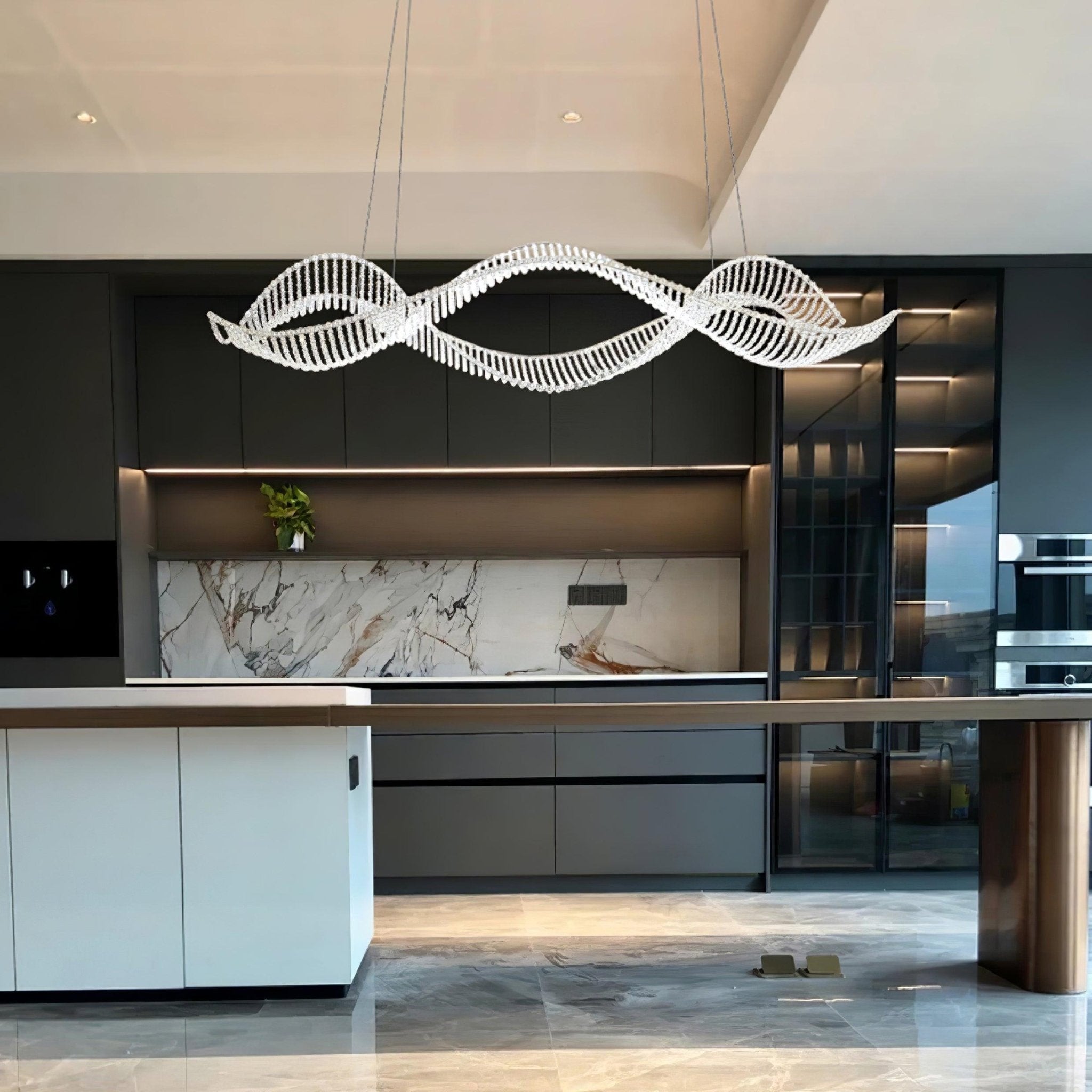 Modern Linear Crystal Chandelier Luxury LED Island Light for Dining Room