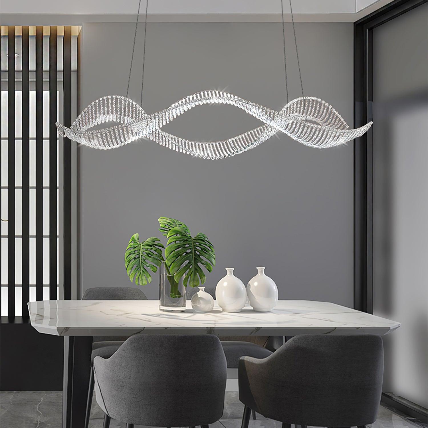 Modern Linear Crystal Chandelier Luxury LED Island Light for Dining Room