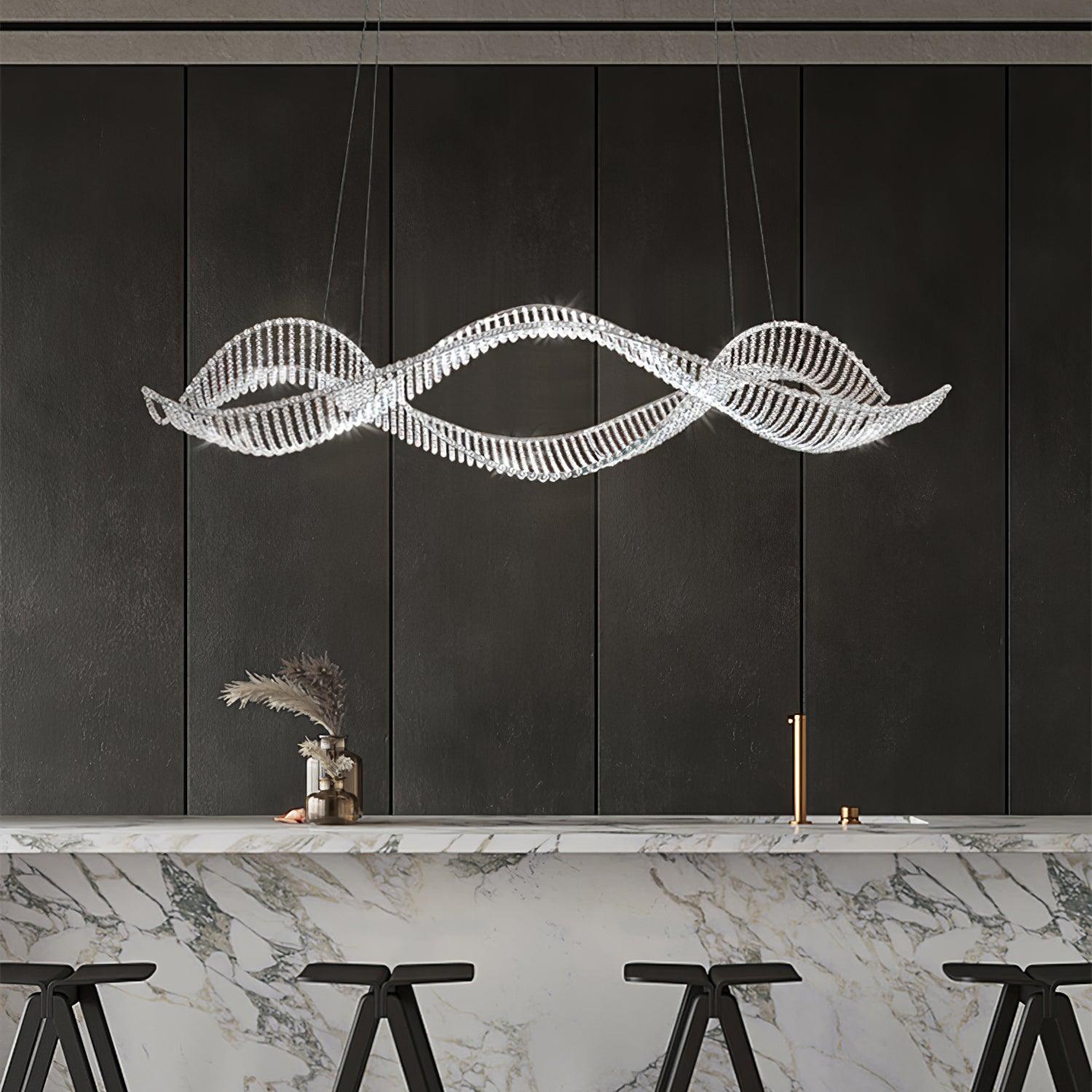 Modern Linear Crystal Chandelier Luxury LED Island Light for Dining Room