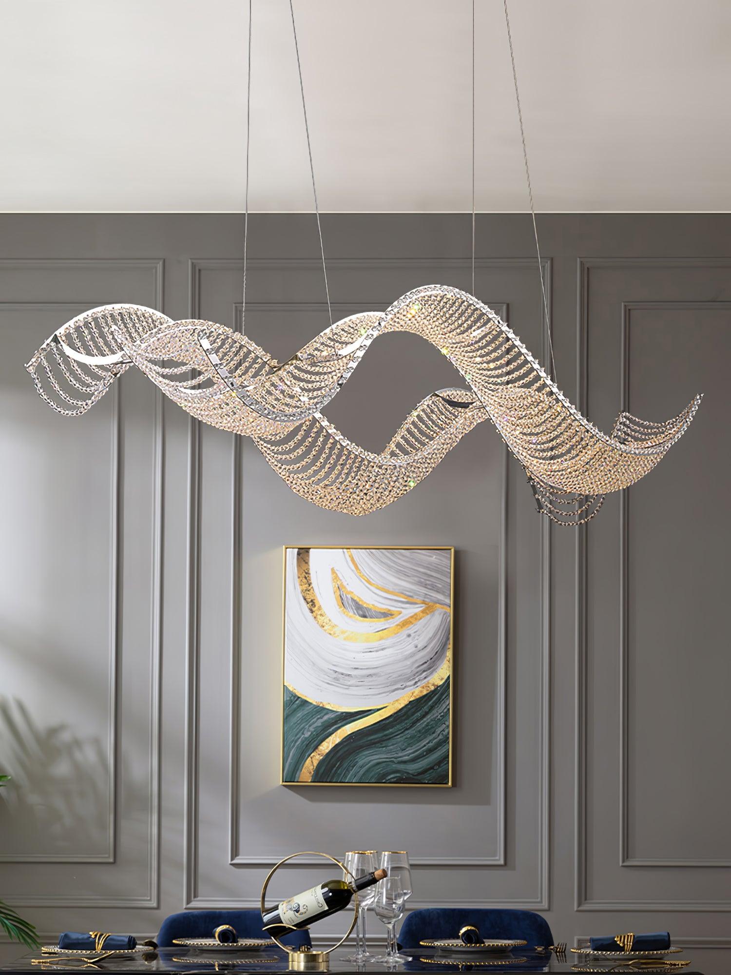 Modern Linear Crystal Chandelier Luxury LED Island Light for Dining Room