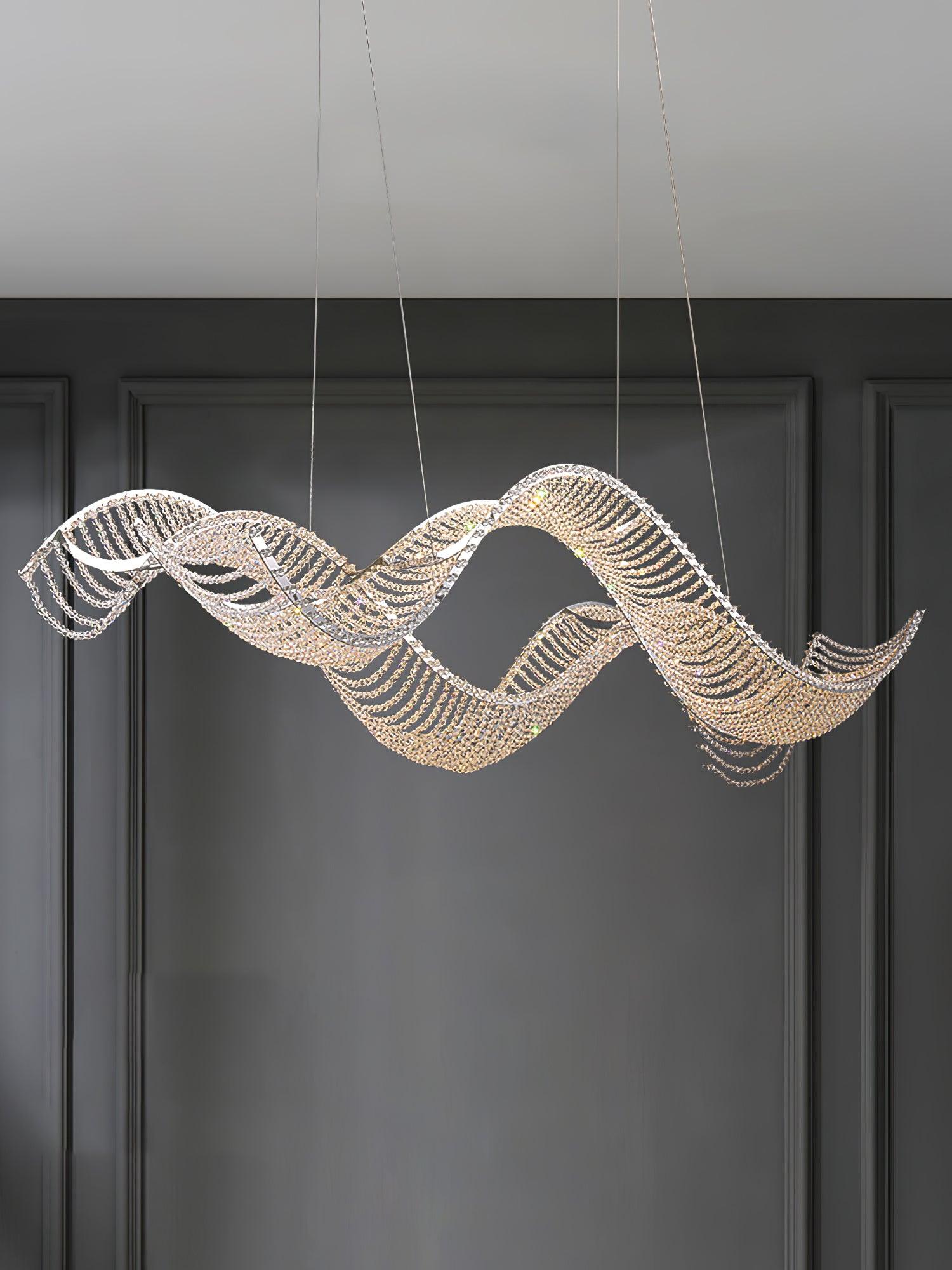 Modern Linear Crystal Chandelier Luxury LED Island Light for Dining Room